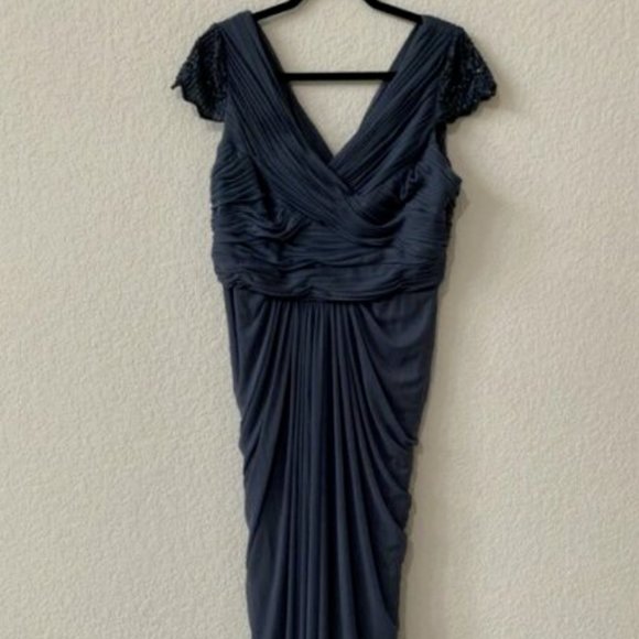 Adrianna Papell Beaded Embellished Formal Evening Wedding Dress Gray NWT Size 12 - Picture 4 of 8